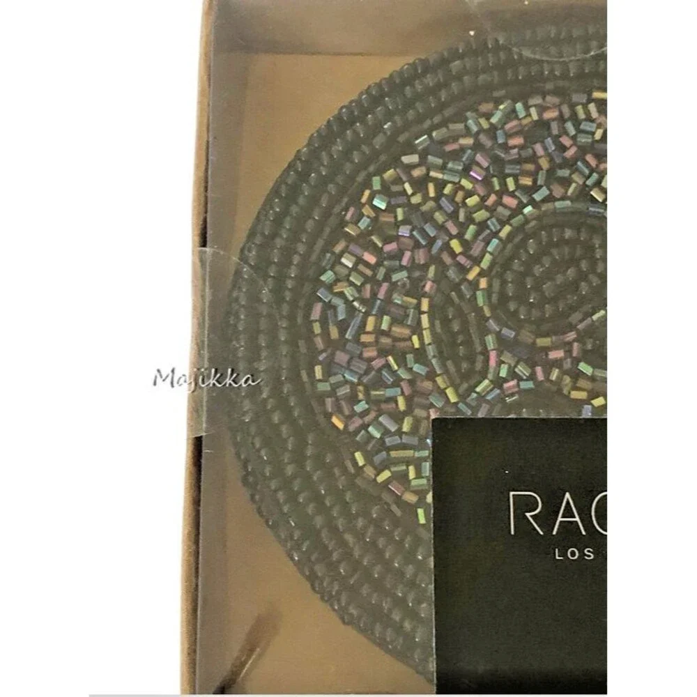 Rachel Zoe Halloween Glass Beaded Skull Coasters Satin Backed Spooky Set of 4